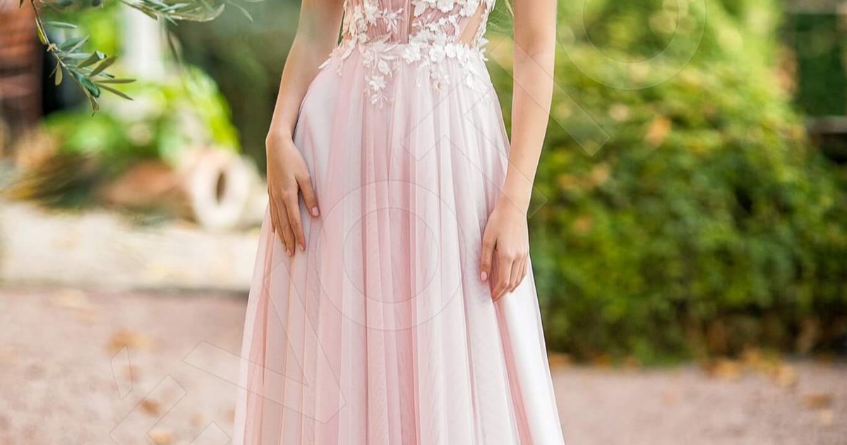 pink dress for a wedding 53 Brides Who Wore Pretty & Bold Dresses The gown features delicate lace detailing on the bodice and sheer sleeves Pink Edelweiss Custom-Made A-line