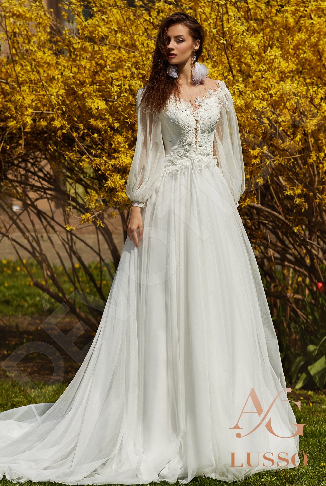 wedding dress donoma with long sleeves reviews Reshmina — Custom-Made A-line Illusion Neckline Wedding Dress