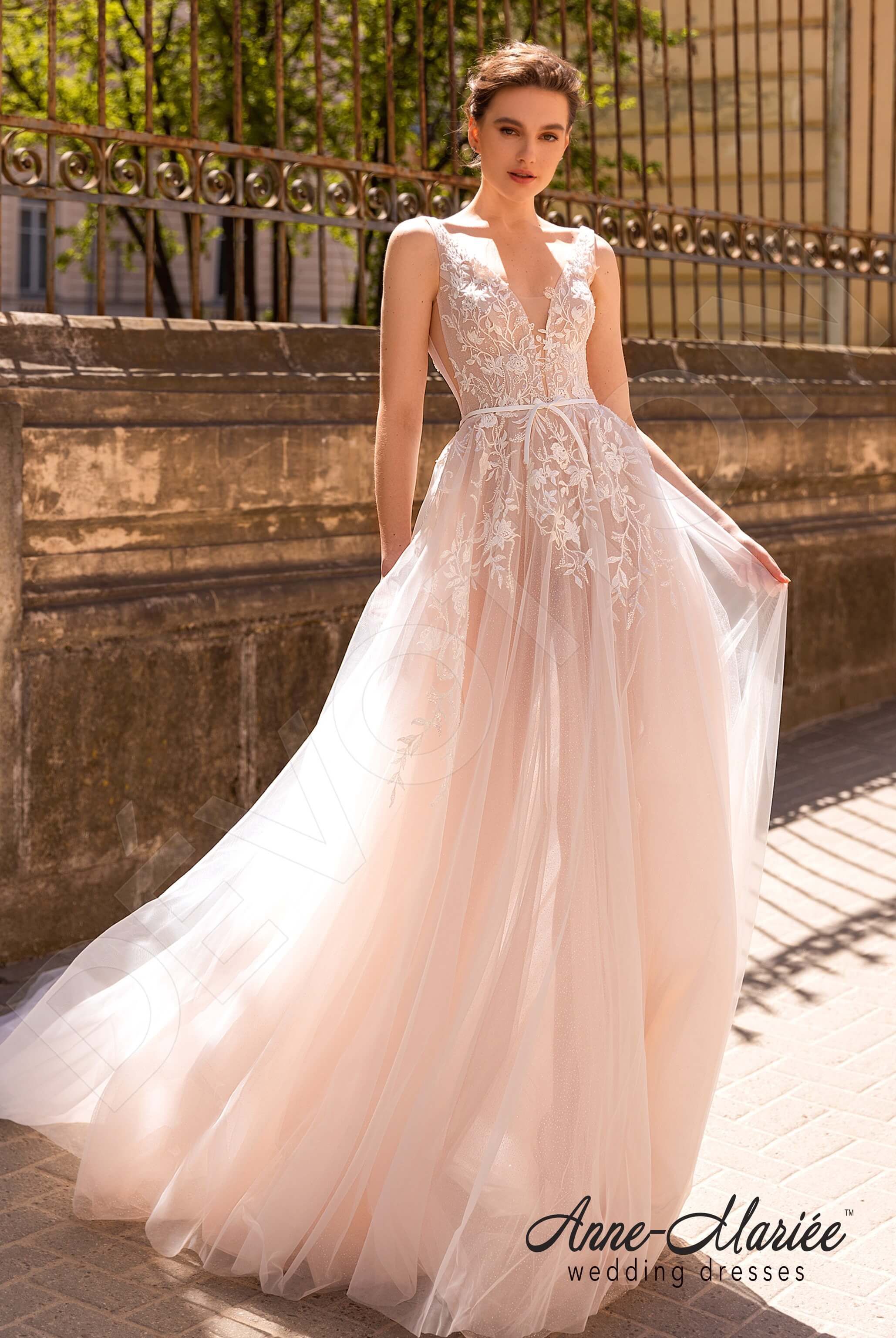 powder pink wedding dress Appia  Custom-Made A-line Bateau Neckline Wedding Dress