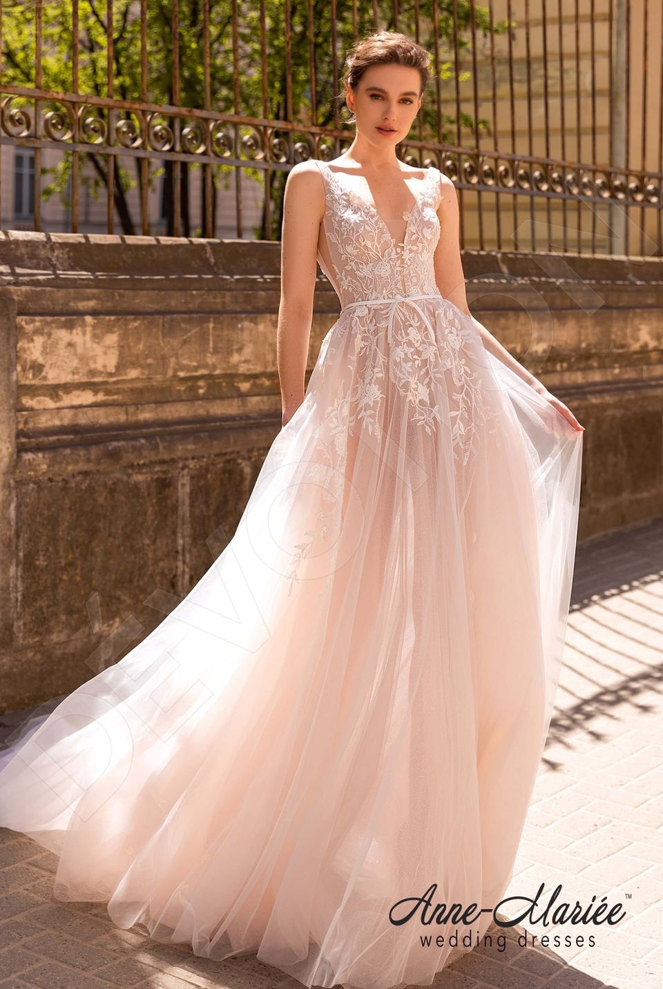 powder pink wedding dress Appia Custom-Made A-line Bateau Neckline Wedding Dress