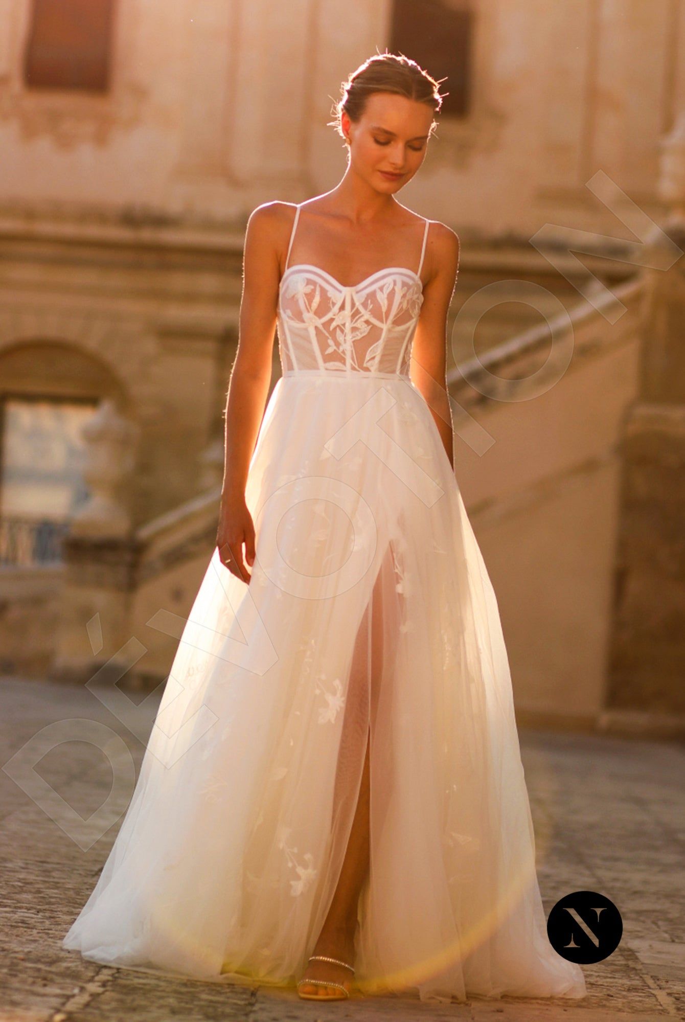 blue dress for baby girl A-Line Wedding Dress with Pearl Bodice, Sweetheart Neckline & Glitter –  Think Bridal main image 1