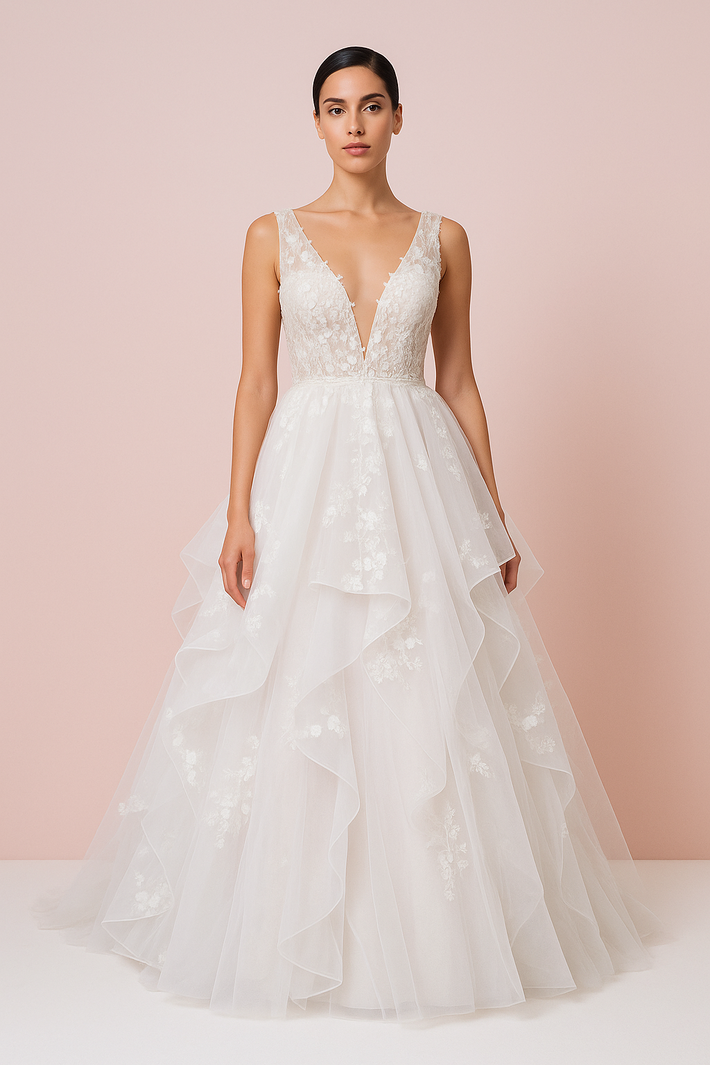 open lace back dress Plus Size Wedding Dresses 2026 Women's Tulle Ball Gown A-Line V-Neck Long Sleeves Floor-Length Bridal Ball Gowns with Appliques, White