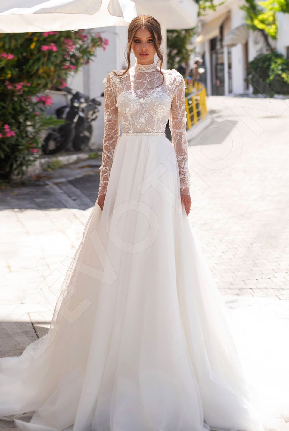 high neck a line dress Elegant White Long Sleeve Lace A-Line Wedding SW227 making it easy to tailor the dress to match any wedding theme Soul Custom-Made A-line High