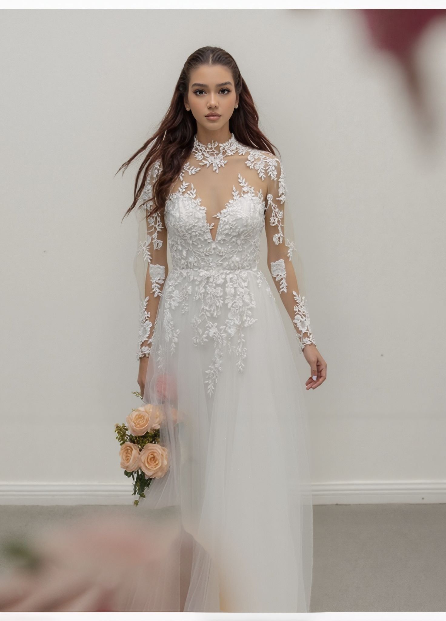 embroidered illusion mock neck wedding dress Cotton Dress Shirt - Extra Slim Fit main image 1