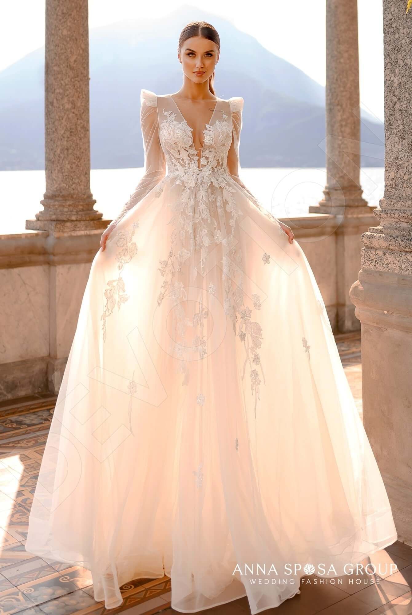 custom embroidered wedding dress Ivory Floral Embroidered Wedding Dress with Sparkle Tulle Skirt and Removable Cape – RD014 Custom Colors / 14 main image 0
